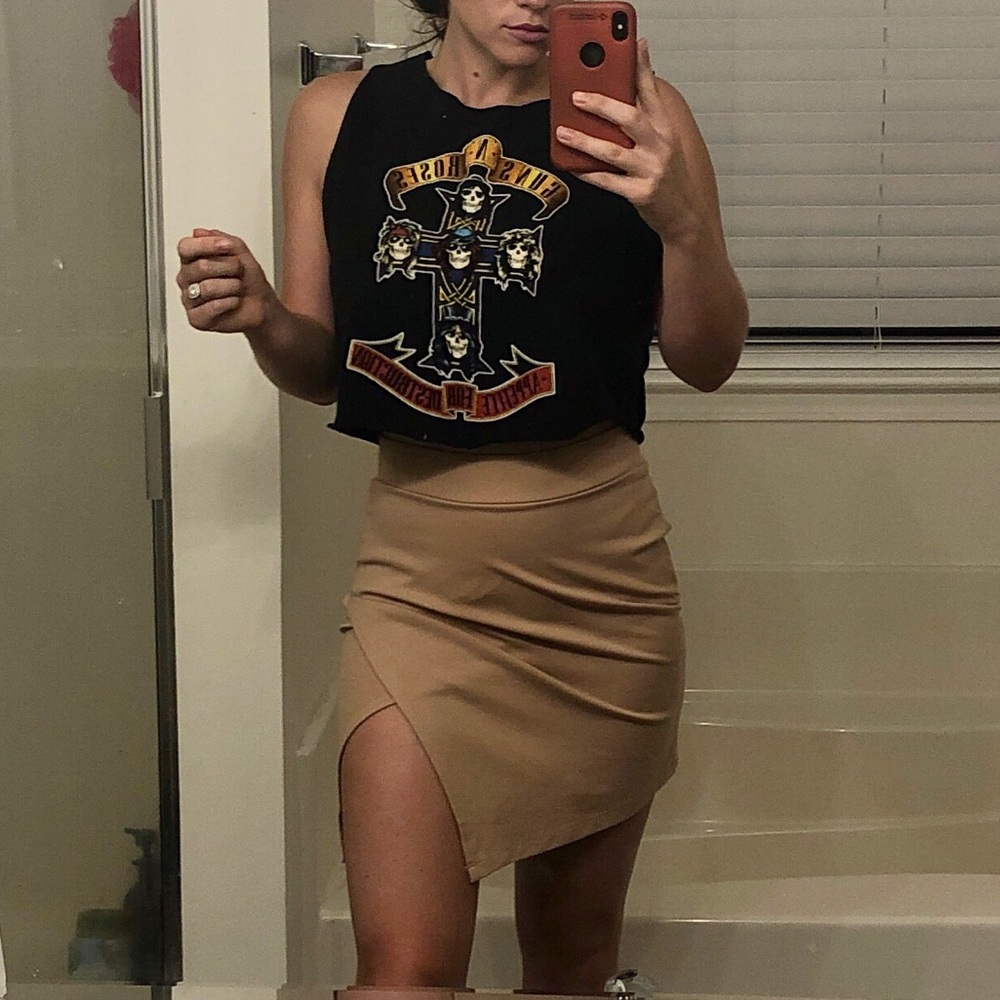 Tan Bodycon Skirt with Slit